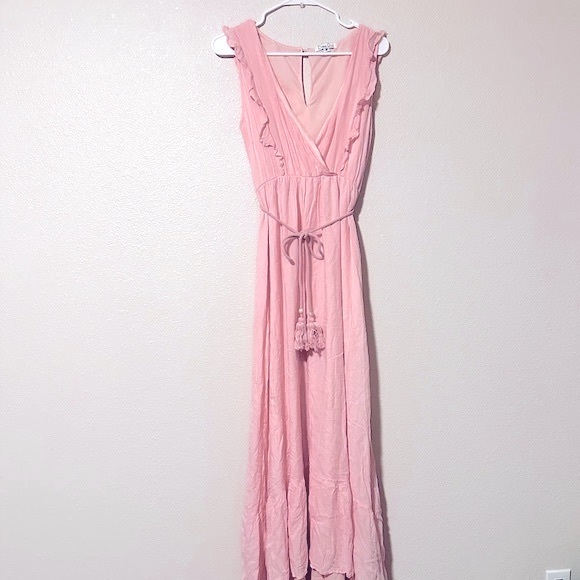 Dress Day Maxi Dress Soft Pink Tie Waist Belt Size M - Picture 5 of 11